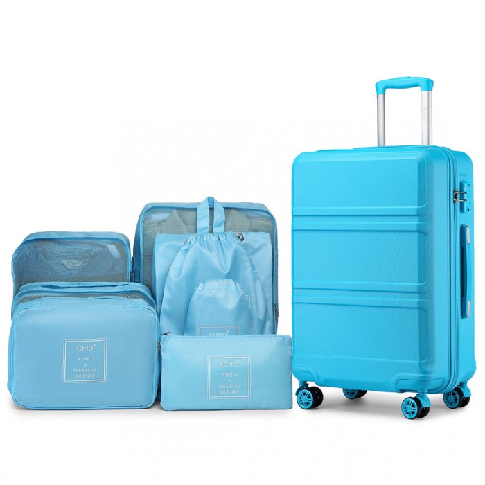 K1871-1L+E2019 - Kono 20 Inch ABS Cabin Size Suitcase with Travel Luggage Organiser Bag Set - Blue