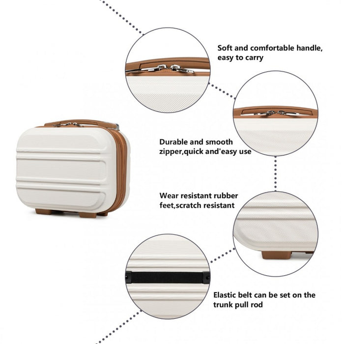 K1871-1L+EA2212 - Kono 6 Piece ABS Suitcase Set With 4 Wheel Design Including Vanity Case Weekend Bag And Toiletry Bag - Cream