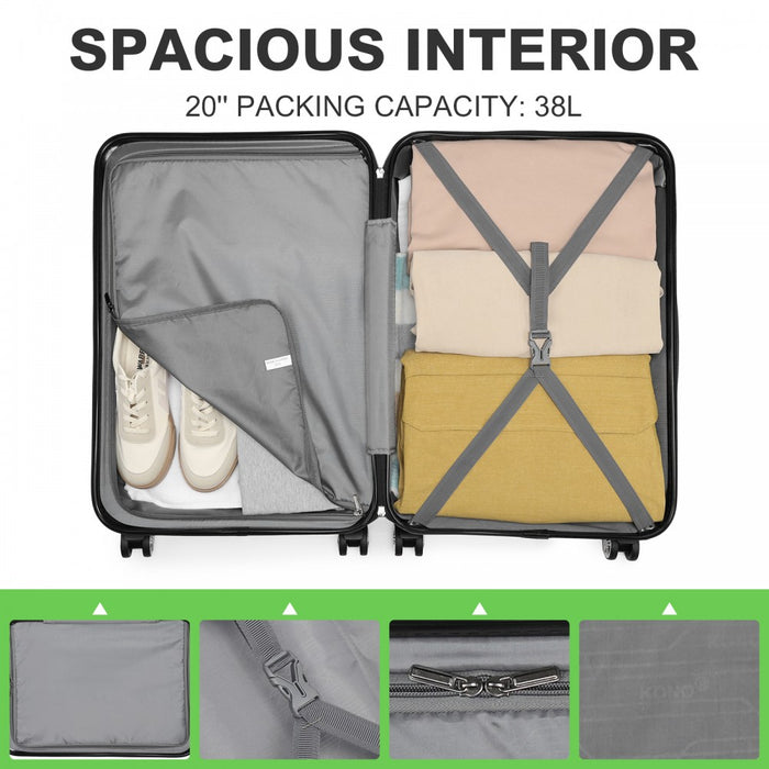 K1871-1L - Kono ABS Sculpted Horizontal Design 4 Pcs Suitcase Set With Vanity Case - Green