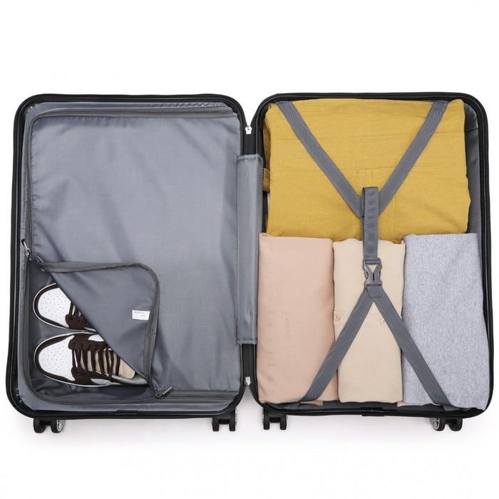 K1871-1L - Kono ABS 28 Inch Sculpted Horizontal Design Suitcase - Black