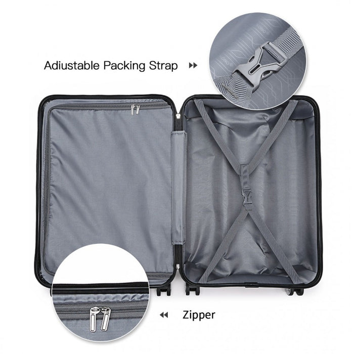 K1871-1L - Kono ABS 28 Inch Sculpted Horizontal Design Suitcase - Black