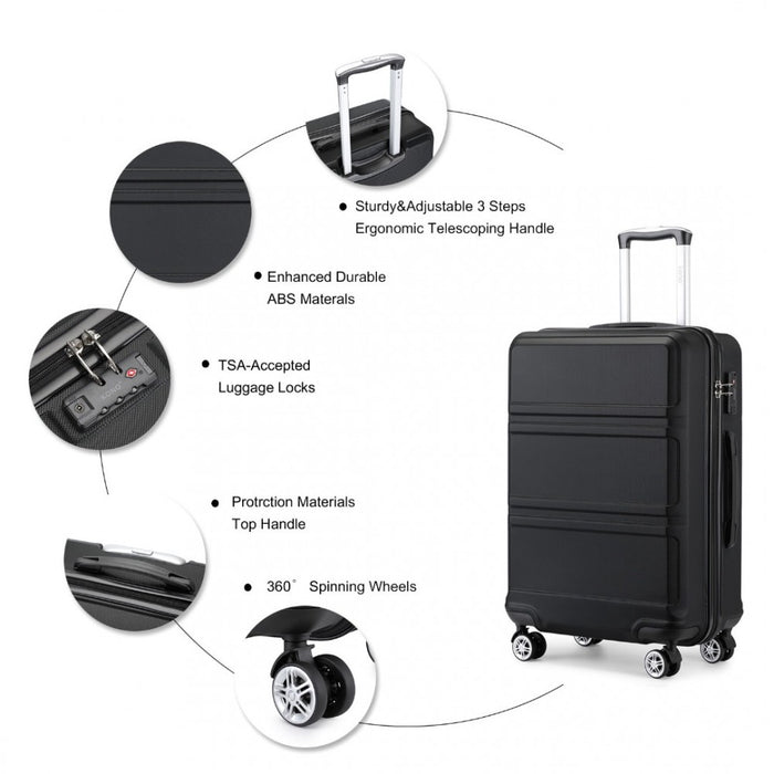 K1871-1L - Kono ABS 28 Inch Sculpted Horizontal Design Suitcase - Black