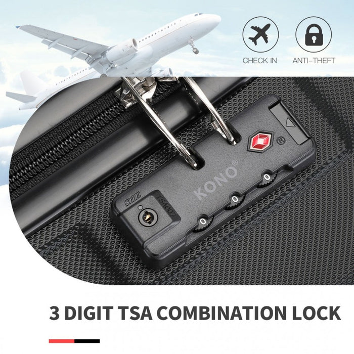 K1871-1L - Kono ABS 28 Inch Sculpted Horizontal Design Suitcase - Black