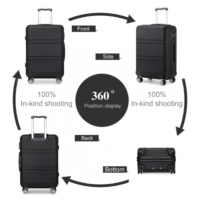K1871-1L - Kono ABS 28 Inch Sculpted Horizontal Design Suitcase - Black