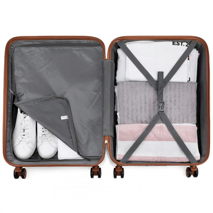 K1871-1L - Kono ABS Sculpted Horizontal Design 4 Pcs Suitcase Set With Vanity Case - Black And Brown