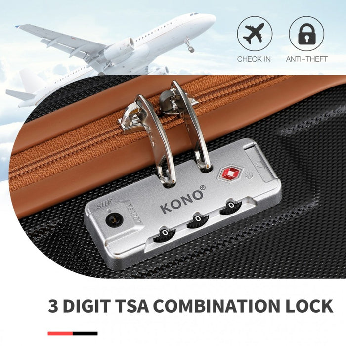 K1871-1L - Kono ABS Sculpted Horizontal Design 4 Pcs Suitcase Set With Vanity Case - Black And Brown