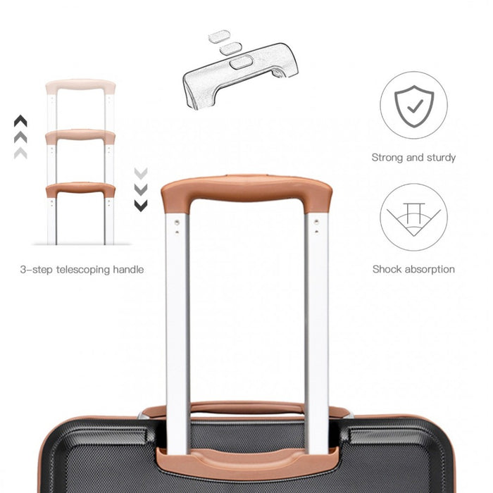 K1871-1L - Kono ABS Sculpted Horizontal Design 4 Pcs Suitcase Set With Vanity Case - Black And Brown