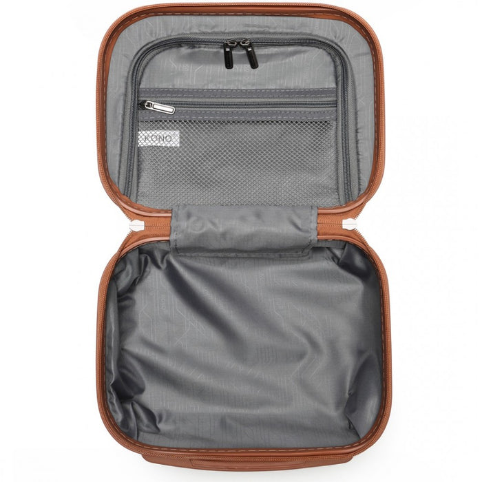 K1871-1L - Kono ABS Sculpted Horizontal Design 4 Pcs Suitcase Set With Vanity Case - Black And Brown