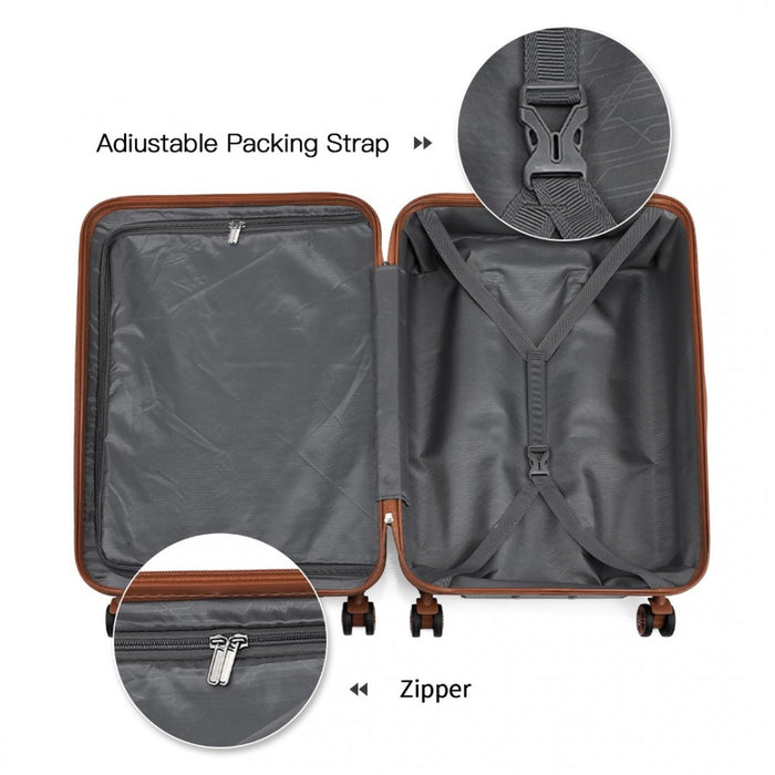 K1871-1L - Kono ABS 28 Inch Sculpted Horizontal Design Suitcase - Black And Brown