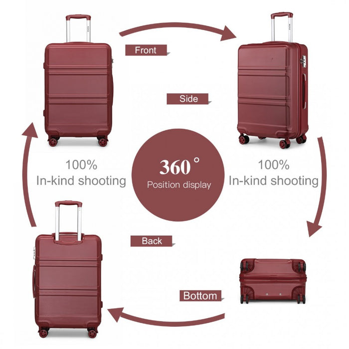 K1871-1L - Kono ABS 24 Inch Sculpted Horizontal Design Suitcase - Burgundy