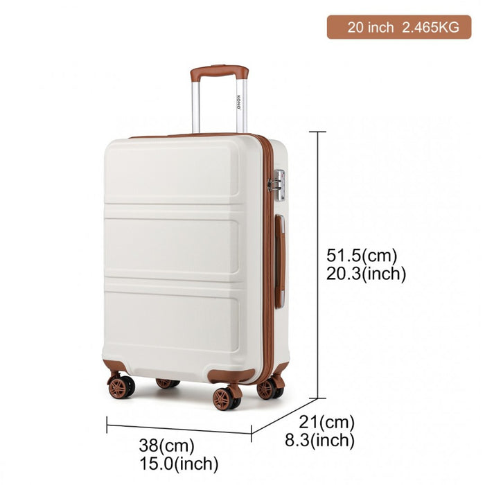 K1871-1L - Kono ABS 20 Inch Sculpted Horizontal Design Cabin Luggage - Cream