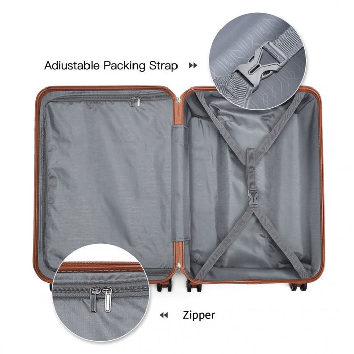 K1871-1L - Kono ABS 4 Wheel Suitcase Set with Vanity Case - Cream