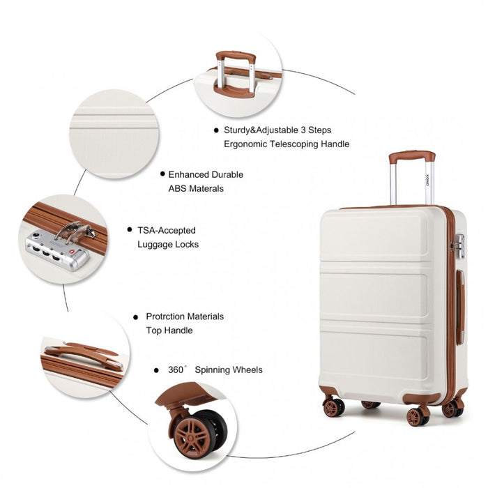 K1871-1L - Kono ABS 28 Inch Sculpted Horizontal Design Suitcase - Cream