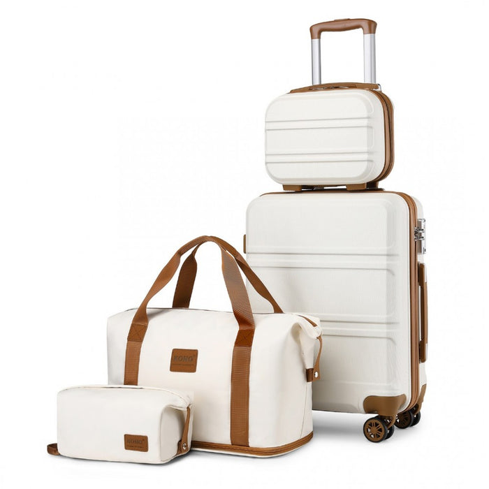 K1871-1L+EA2212 - Kono ABS 4 Wheel Suitcase Set With Vanity Case And Weekend Bag And Toiletry Bag - Cream