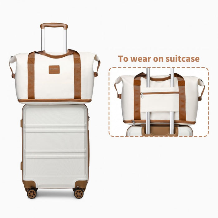 K1871-1L+EA2212 - Kono ABS 4 Wheel Suitcase Set With Vanity Case And Weekend Bag And Toiletry Bag - Cream