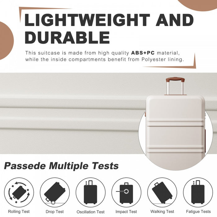 K1871-1L - Kono ABS+PC 32 Inch Extra-Large Suitcase, Sculpted Horizontal Design, Hard-Shell Wheeled Luggage with Telescopic Handle - Cream