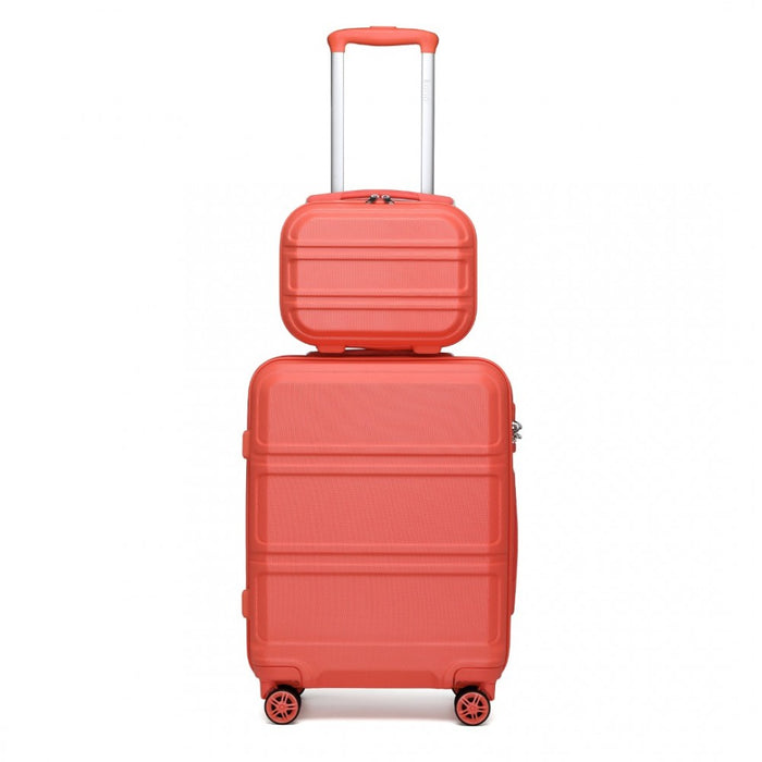 K1871-1L - Kono ABS 4 Wheel Suitcase Set with Vanity Case - Coral