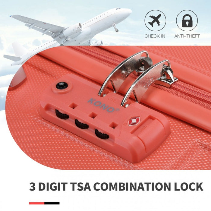 K1871-1L - Kono ABS 4 Wheel Suitcase Set with Vanity Case - Coral