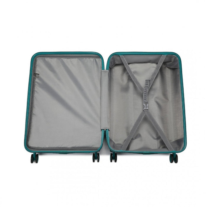 K1871-1L+EA2321 - Kono ABS 20 Inch Sculpted Horizontal Design 2 Piece Suitcase Set With Cabin Bag - Teal