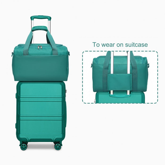 K1871-1L+EA2321 - Kono ABS 20 Inch Sculpted Horizontal Design 2 Piece Suitcase Set With Cabin Bag - Teal