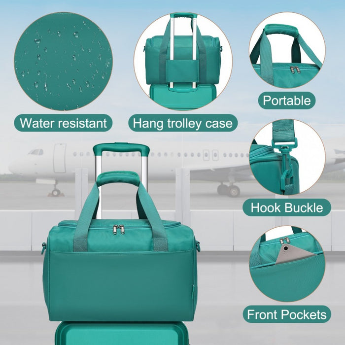 K1871-1L+EA2321 - Kono ABS 20 Inch Sculpted Horizontal Design 2 Piece Suitcase Set With Cabin Bag - Teal