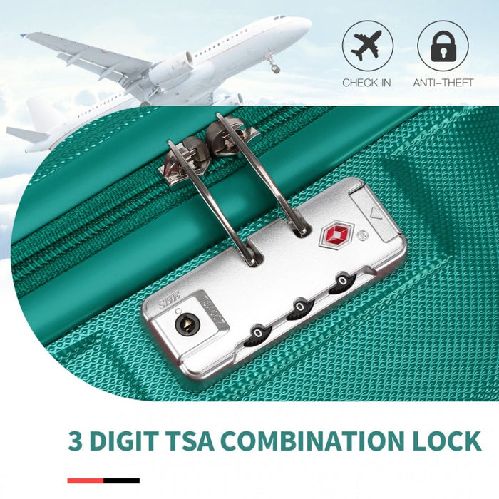 K1871-1L+EA2321 - Kono ABS 20 Inch Sculpted Horizontal Design 2 Piece Suitcase Set With Cabin Bag - Teal