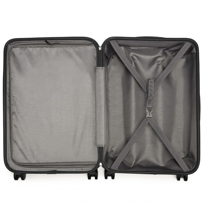 K1871-1L+EA2321 - Kono ABS 20 Inch Sculpted Horizontal Design 2 Piece Suitcase Set With Cabin Bag - Black