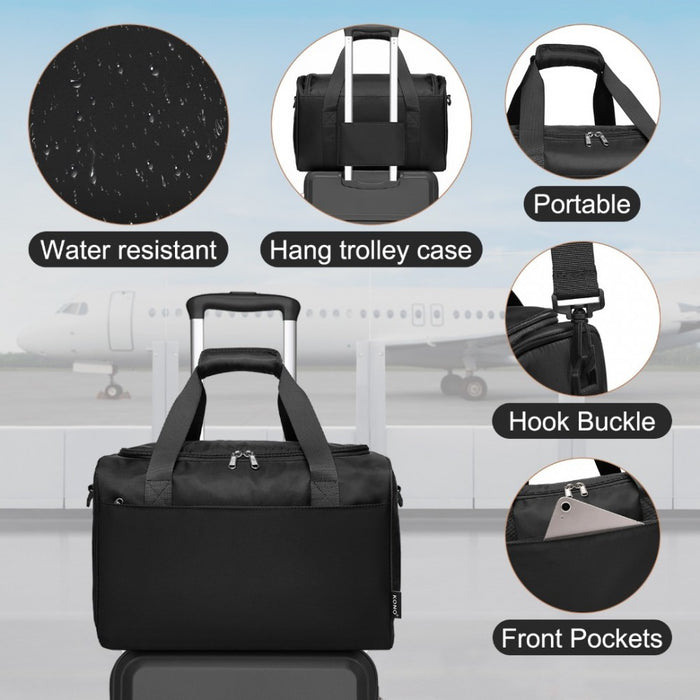 K1871-1L+EA2321 - Kono ABS 20 Inch Sculpted Horizontal Design 2 Piece Suitcase Set With Cabin Bag - Black