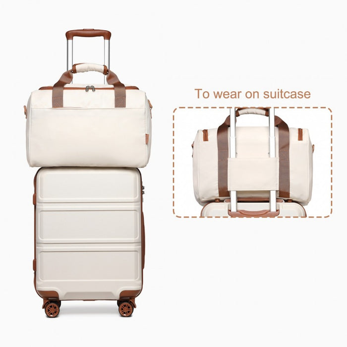 K1871-1L+EA2321 - Kono ABS 20 Inch Sculpted Horizontal Design 2 Piece Suitcase Set With Cabin Bag - Cream