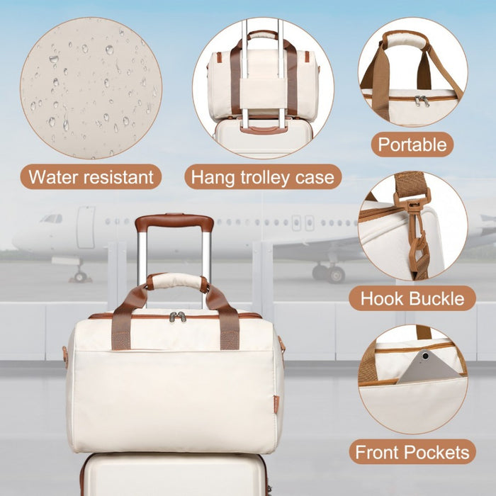 K1871-1L+EA2321 - Kono ABS 20 Inch Sculpted Horizontal Design 2 Piece Suitcase Set With Cabin Bag - Cream