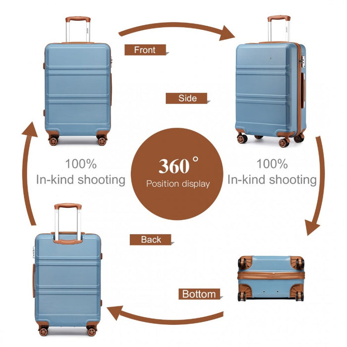 K1871-1L - Kono ABS 28 Inch Sculpted Horizontal Design Suitcase - Grayish Blue And Brown