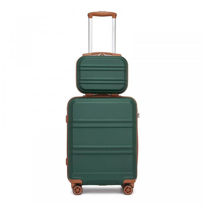 K1871-1L - Kono ABS 4 Wheel Suitcase Set with Vanity Case - Green And Brown
