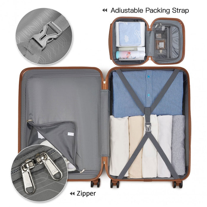 K1871-1L - Kono ABS Sculpted Horizontal Design 4 Pcs Suitcase Set With Vanity Case - Green And Brown