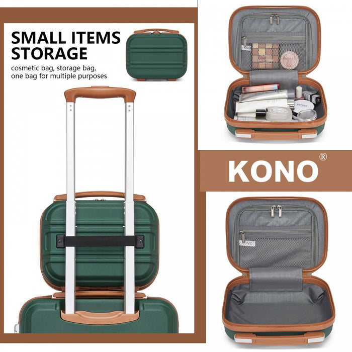 K1871-1L - Kono 12 Inch Lightweight Hard Shell ABS Vanity Case - Green And Brown