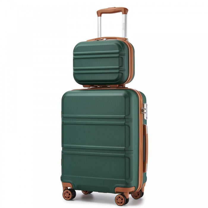 K1871-1L - Kono ABS 4 Wheel Suitcase Set with Vanity Case - Green And Brown