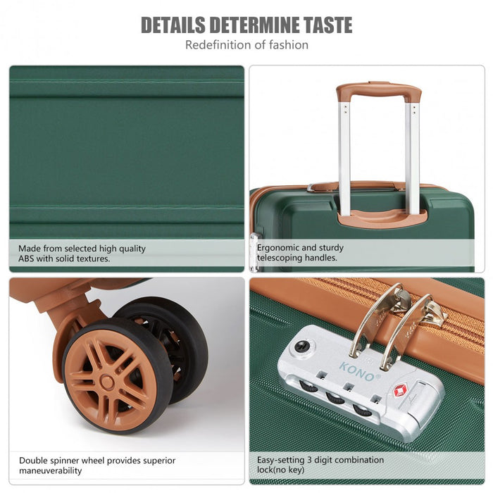 K1871-1L - Kono ABS 28 Inch Sculpted Horizontal Design Suitcase - Green And Brown