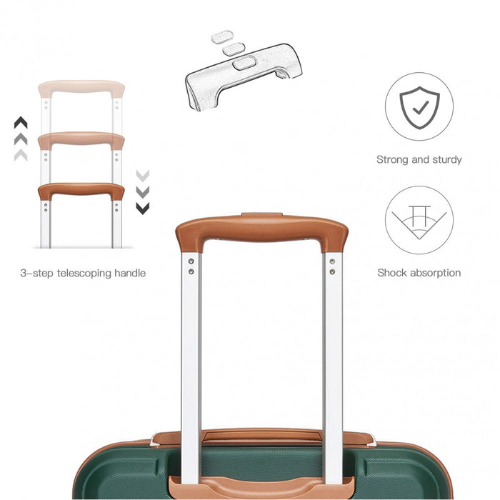 K1871-1L - Kono ABS Sculpted Horizontal Design 4 Pcs Suitcase Set With Vanity Case - Green And Brown