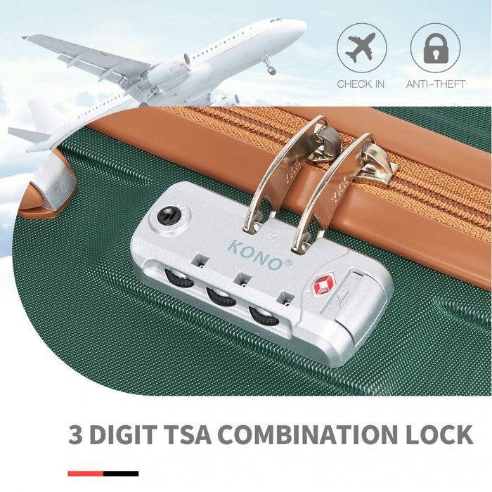 K1871-1L - Kono ABS Sculpted Horizontal Design 4 Pcs Suitcase Set With Vanity Case - Green And Brown