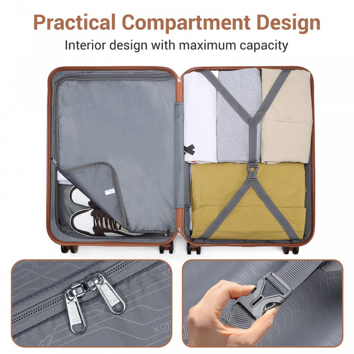 K1871-1L - Kono ABS 24 Inch Sculpted Horizontal Design Suitcase - Green And Brown