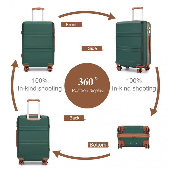 K1871-1L - Kono ABS 28 Inch Sculpted Horizontal Design Suitcase - Green And Brown