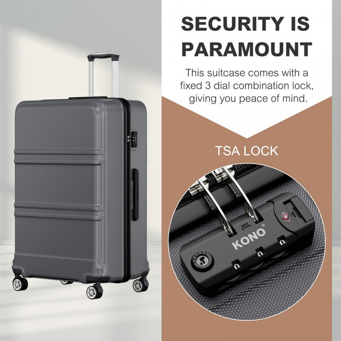 K1871-1L - Kono ABS+PC 32 Inch Extra-Large Suitcase, Sculpted Horizontal Design, Hard-Shell Wheeled Luggage with Telescopic Handle - Grey