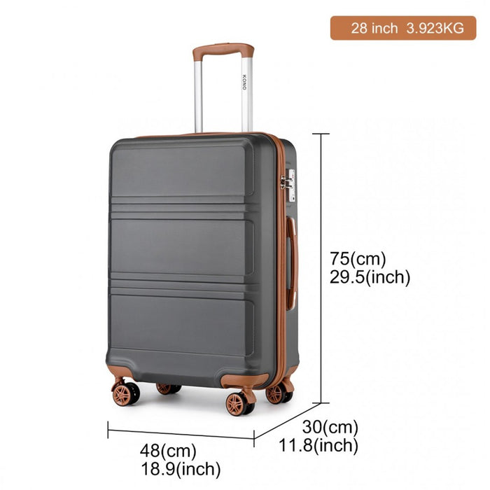 K1871-1L - Kono ABS 28 Inch Sculpted Horizontal Design Suitcase - Grey And Brown