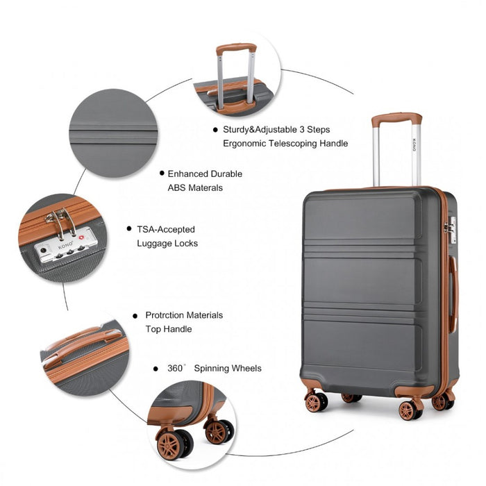 K1871-1L - Kono ABS 28 Inch Sculpted Horizontal Design Suitcase - Grey And Brown