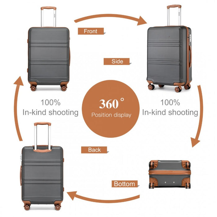 K1871-1L - Kono ABS 28 Inch Sculpted Horizontal Design Suitcase - Grey And Brown