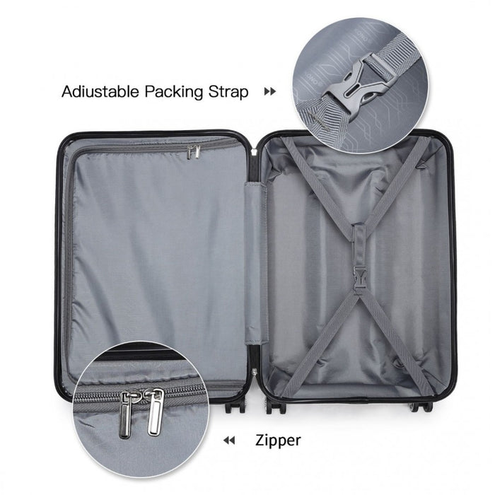 K1871-1L+EA2212 - Kono ABS 4 Wheel Suitcase Set With Vanity Case And Weekend Bag And Toiletry Bag - Pink