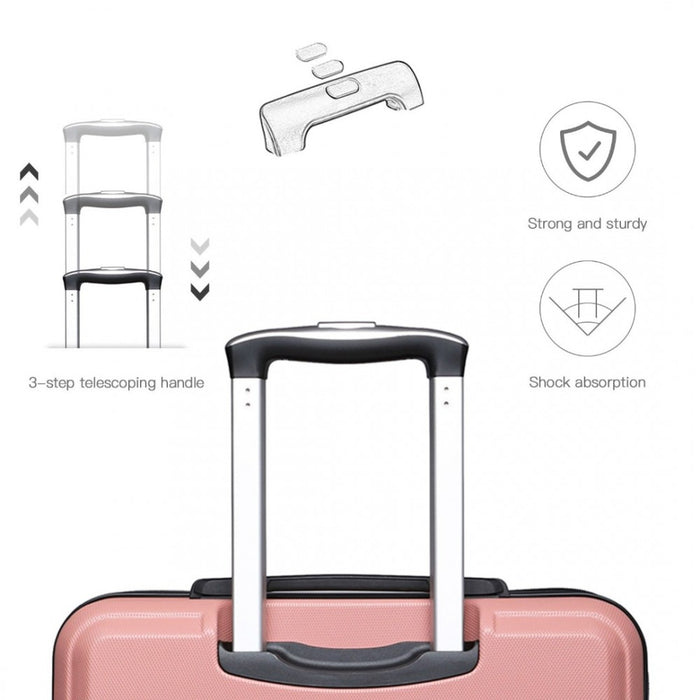 K1871-1L+EA2212 - Kono ABS 4 Wheel Suitcase Set With Vanity Case And Weekend Bag And Toiletry Bag - Pink