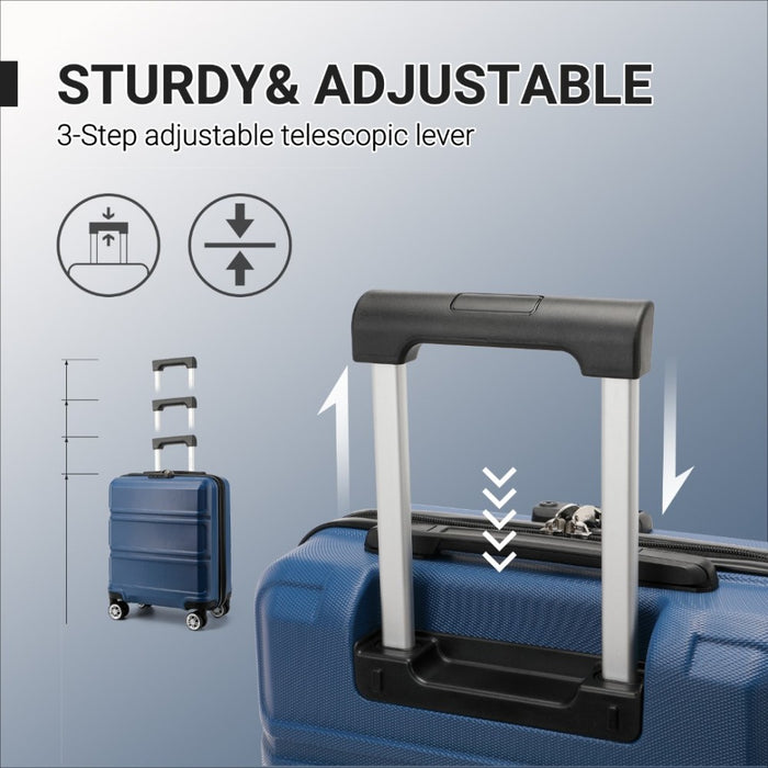 K1871-1L - Kono ABS 16 Inch Sculpted Horizontal Design Cabin Luggage - Navy