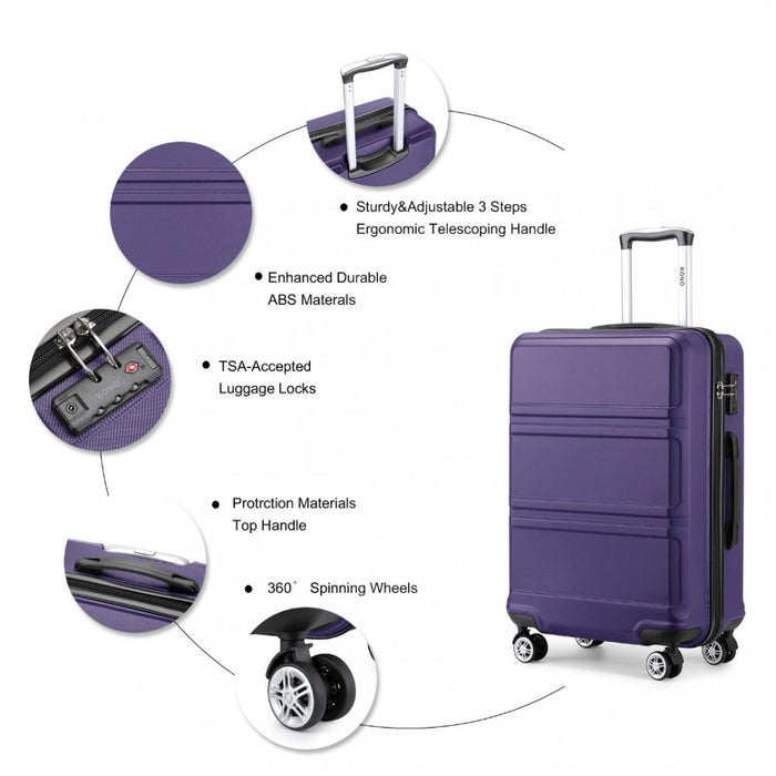 K1871-1L - Kono ABS 28 Inch Sculpted Horizontal Design Suitcase - Purple