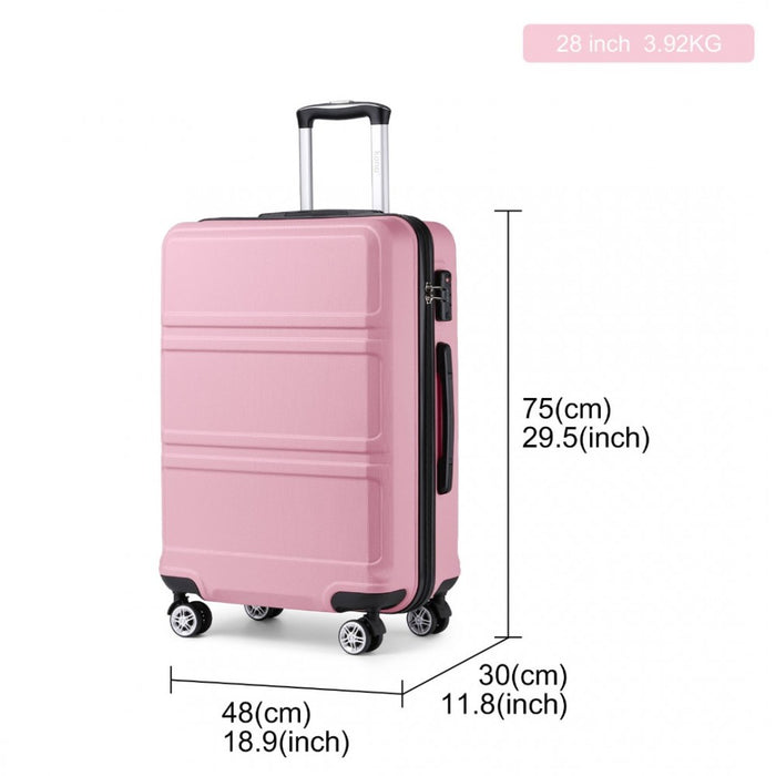 K1871-1L - Kono ABS 28 Inch Sculpted Horizontal Design Suitcase - Pink