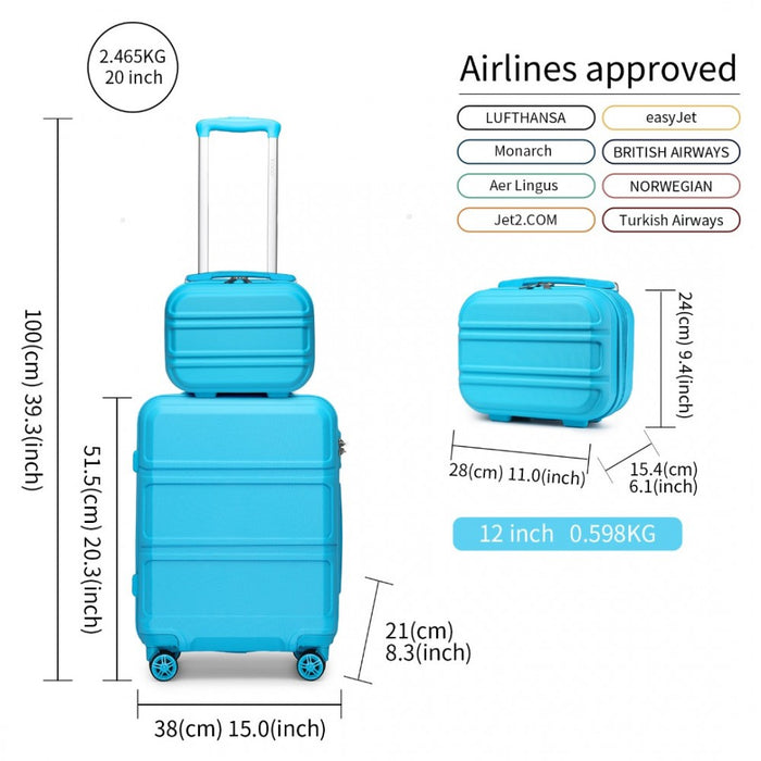 K1871-1L - Kono ABS 4 Wheel Suitcase Set with Vanity Case - Blue